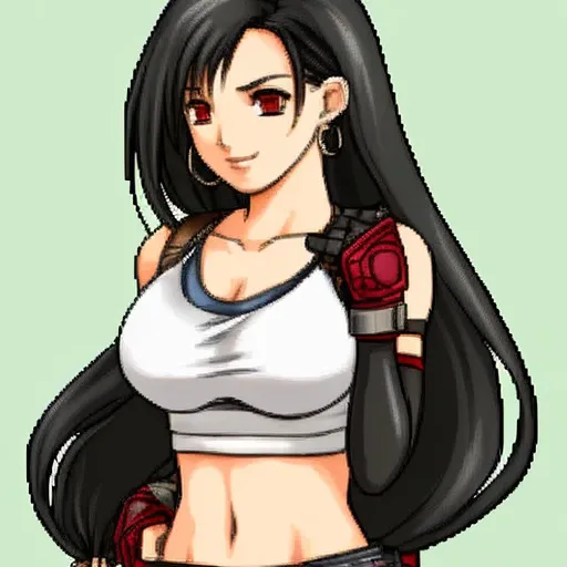 solo focus, (halfbody, no frames, tellius-style:1.3), simple background, (CHAR-F FF Series Tifa Lockheart v1:0.9)