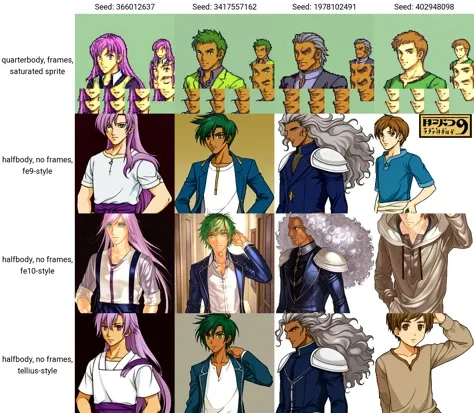 <lora:FESprite Nu-Ethical Macross v2:0.8>, solo focus, (quarterbody, frames, saturated sprite:1.3), simple background, colored skin, 1 boy, teenager, Revealing apron, Light Purple Hair, Long Hair