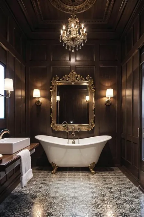 javaneseinterior, detail, realistic, bathroom shower, painting, flower pattern, dim light, ornament, mirror, ornate, detail, traditional, ceramic floor, <lora:ARWJavaneseInterior:1>