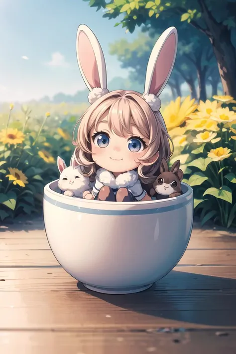 (best quality, masterpiece, high quality), bunny morph girl, fluffy, soft, official art, beautiful and aesthetic, depth of field, composition, FULL BODY, (CHIBI), (beautiful and detailed eye), (very happy:1), <lora:add_detail:0.9>