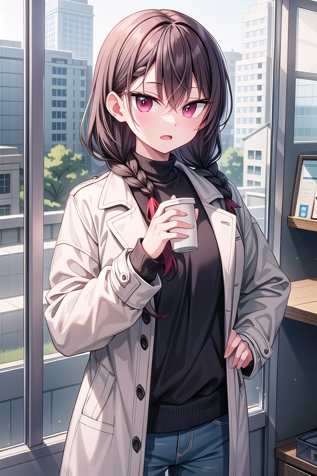 <lora:hotarueye_tsurime3_v100:1>, insanely detailed, absurdres, ultra-highres, ultra-detailed, best quality,
1girl, solo, nice hands, perfect hands
BREAK
maxi coat, long sleeve shirt, chino pants
BREAK
(nsfw:-1.5)
BREAK
expressionless, open mouth
BREAK
(45 angle:-1.5), (from side:-1.5),
standing, cowboy shot, looking at viewer
BREAK
slender, kawaii, perfect symmetrical face, ultra cute girl, ultra cute face, ultra detailed eyes, ultra detailed hair, ultra cute, ultra beautiful
BREAK
in coffee shop, depth of field, ultra detailed background
BREAK
medium breasts
BREAK
black hair, red eyes, braid,