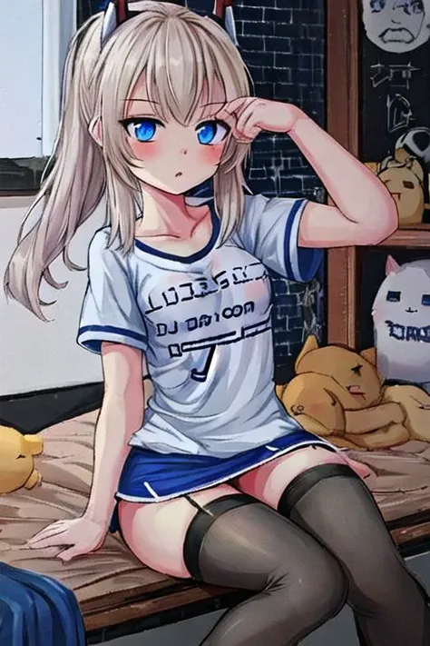 Blue eyes, no skirt, use T-Shirt, one girls, girlfriend, stockings