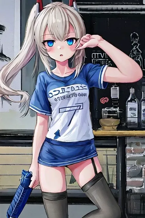 Blue eyes, no skirt, use T-Shirt, one girls, girlfriend, stockings