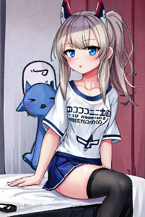 Blue eyes, no skirt, use T-Shirt, one girls, girlfriend, stockings