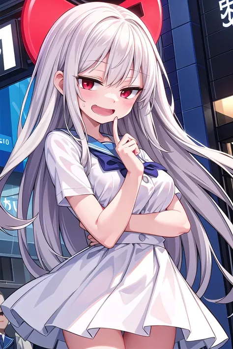 <lora:smirkingeye_v200:1>
<lora:smirkingmouth_v100:1>
insanely detailed, absurdres, ultra-highres, ultra-detailed, best quality,
1girl, solo, nice hands, perfect hands
BREAK
wearing blue sailor school uniform,
happy smile, laugh, open mouth,
dynamic pose, cowboy shot, looking at viewer
BREAK
slender, kawaii, perfect symmetrical face, ultra cute girl, ultra cute face, ultra detailed eyes, ultra detailed hair, ultra cute, ultra beautiful
BREAK
in harajuku, shibuya, tokyo, street, crowd, cityscape,
medium breasts
BREAK
(white medium hair, dark red eyes)