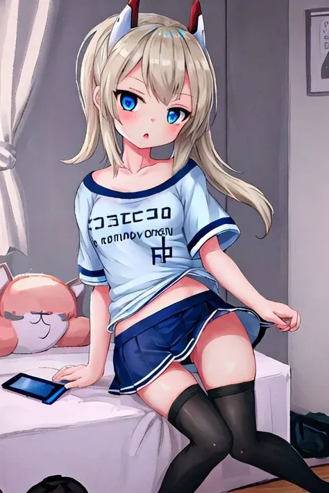 Blue eyes, no skirt, use T-Shirt, one girls, girlfriend, stockings