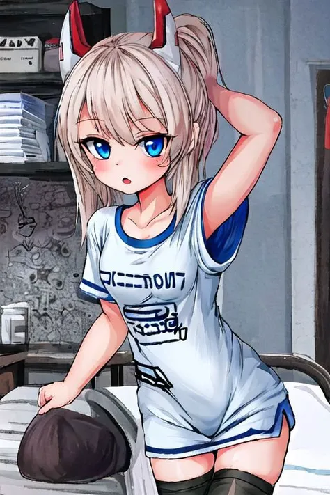 Blue eyes, no skirt, use T-Shirt, one girls, girlfriend, stockings