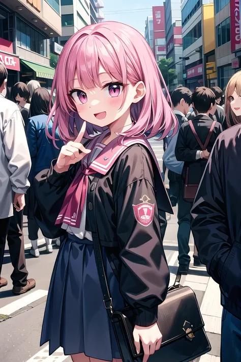 (cleavage:-1.5),insanely detailed, absurdres, ultra-highres, ultra-detailed, best quality,
1girl, solo, nice hands, perfect hands,
BREAK
(wearing winter school uniform),
happy smile, laugh, open mouth,
BREAK
standing, 45 angle,
cute pose, cowboy shot,
BREAK
slender, kawaii, perfect symmetrical face, ultra cute girl, ultra cute face, ultra detailed eyes, ultra detailed hair, ultra cute, ultra beautiful,
BREAK
in harajuku, shibuya, tokyo, street, crowd, cityscape,
BREAK
small breasts
(pink medium hair, pink eyes), hime cut