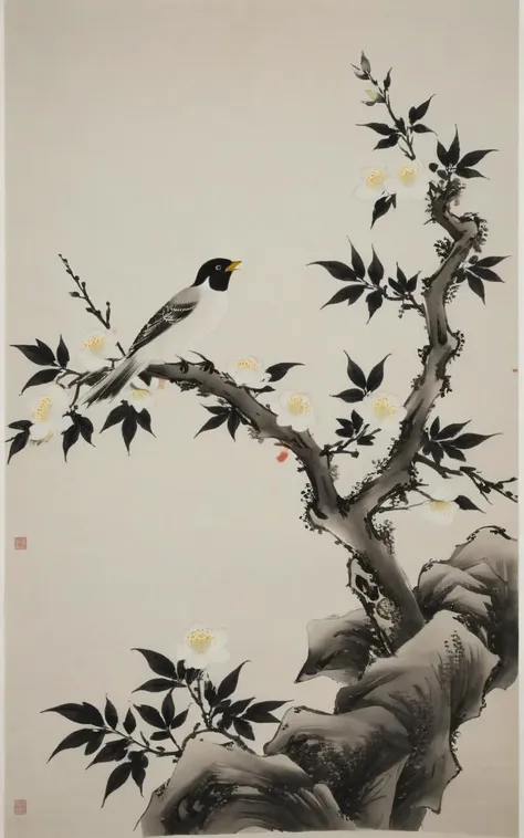 shukezouma,negative space,shuimobysim,a branch of flower,traditional chinese ink painting,