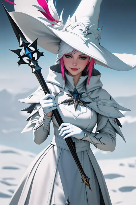 ((Masterpiece, best quality,edgQuality)),smug,smirk,
edgWHM, white mage robe, a woman in a white dress holding a wand , wearing edgWHM, white mage hat
 <lora:edgWhiteMage_MINI:1>