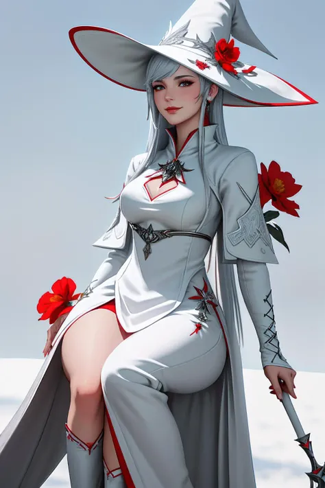 ((Masterpiece, best quality,edgQuality)),smug,smirk,
edgWHM, white mage robe, a woman in a silver dress with red flowers , wearing edgWHM, white mage hat
<lora:edgWhiteMage_MINI:1>