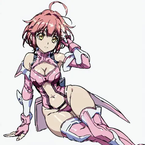 <lora:Vivian_Crossange-10:1>masterpeace,high quality,Vivian_Crossange, 1girl, solo, short hair, thighhighs, fingerless gloves, navel, cleavage, medium breasts, underwear, yellow eyes, pink hair, ahoge, red hair, boots, black panties, clothing cutout, cleavage cutout, pink gloves, pink bodysuit,outdoor