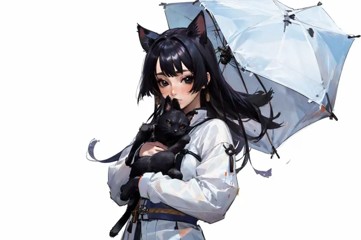 1girl,black hair,solo,holding animal,looking at viewer,black eyes,holding,long hair,holding cat,realistic,simple background,covered mouth,upper body,long sleeves   <lora:colorFish_v10:0.7> <lora:dtl11-cnlight:-0.5>    SHIRO MASAMUNE <lyco:Shiro Masamuneloha:0.5>