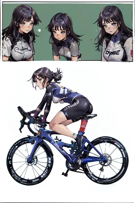 masterpiece, best quality, 2 girls, random hair colour, grey eyes, cycling outfit, (Text Bubble), comic about bike riding in the country, Border, (profiles:0.5), 4 panel, dynamic poses, high saturation, <lora:Shiro Masamuneloha:0.7>, 4 panel comic, borders, <lora:manhuav1.2:1.3>, full body,