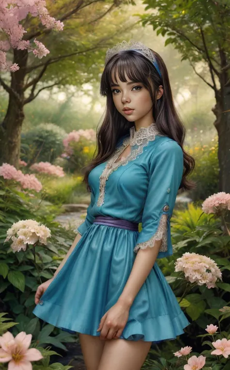 anime artwork <lora:6ParDet-ColCin-nM:0.38>, In this advertising cosplay photography, a model embodies the whimsical Alice as she poses solo in an enchanted garden, surrounded by vibrant flowers and talking animals. With a serene and contemplative expression, she showcases her smooth hips, tender thighs, and dreamy demeanor. Dressed in attire inspired by Alice's iconic blue dress, her outfit is adorned with intricate lace details that complement the natural beauty of the garden. Her flowing hair is adorned with a ribbon headband, and her eyes shimmer with inner wisdom and curiosity. Against the backdrop of the lush greenery and blooming blossoms, she captures the essence of Alice's journey through the magical wonders of Wonderland., <lora:Shiro Masamuneloha:0.32> style: shiro masamune, <lora:masamune_shirow_v0.5_065_v0.3_035:0.32>, masamune shirow style, <lora:Shirow_Masamune_style_v01:0.32> 20thshirow, 21thshirow . anime style, key visual, vibrant, studio anime, highly detailed