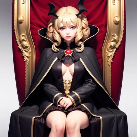 (8k, raw photo, photorealistic, best quality, masterpiece:1.2), 1girl, <lora:mgq_queenvampirev0.1:0.55>
ringlets, black mantle, throne