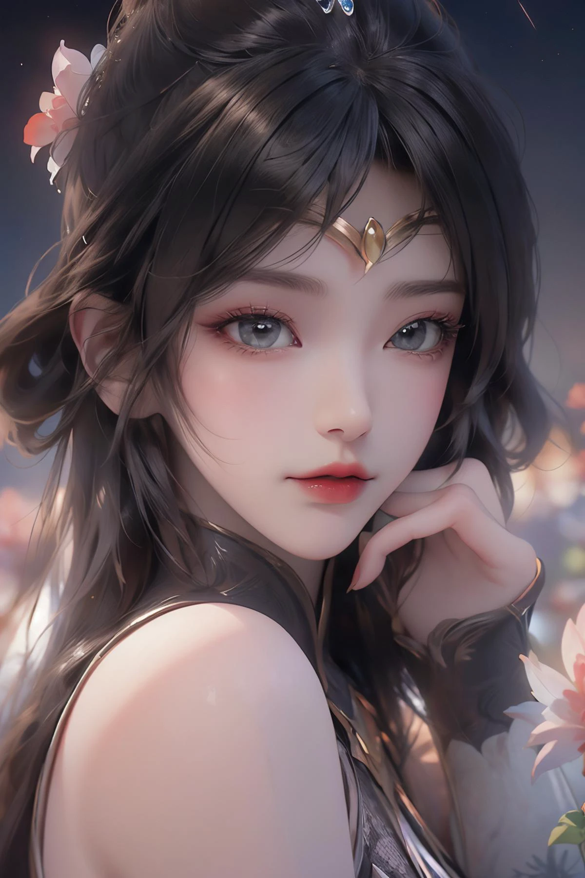 <lora:monv:1>,monv,<lora:bg_imgs-10:0.6>,bg_imgs,portrait,beautiful detailed sky, night, stars, (red plum blossom),((winter)),(((snowflakes))), ((red and white flowers))ï¼(starry sky),(sitting),((colorful)),scenery, lantern,(starfall),, best quality , masterpiece, illustration, an extremely delicate and beautiful, extremely detailed ,CG,unity,8k wallpaper, Amazing, finely detail, masterpiece, best quality,official art,extremely detailed CG unity 8k wallpaper,absurdres, incredibly absurdres, huge filesize , ultra-detailed, highres, extremely detailed,beautiful detailed girl, extremely detailed eyes and face, beautiful detailed eyes,light on face,