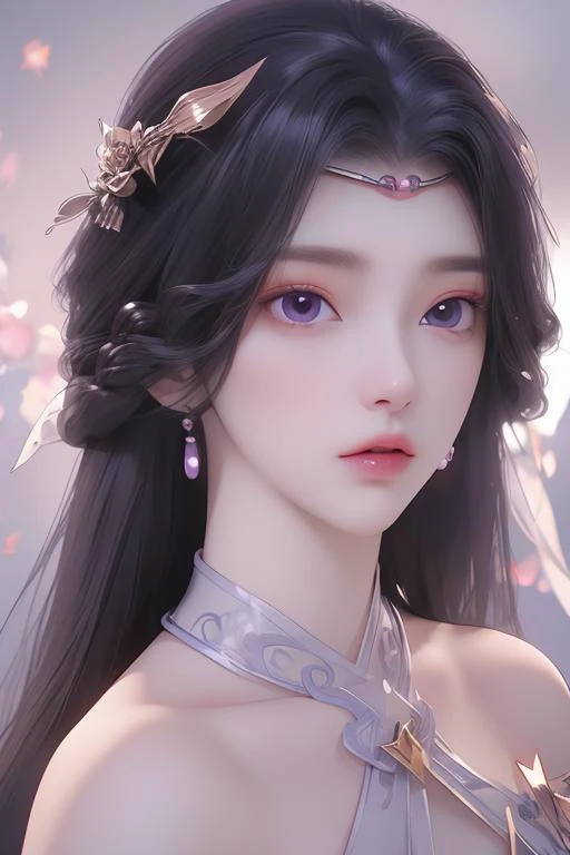 <lora:SNyunxi:1>yunxi,1girl,solo,purple eyes,jewelry,earrings,black hair,white background,looking at viewer,Solid gold hair accessories,Gold flower headdress,hair ornament,long hair,bare shoulders,simple background,dress,braid,upper body,lips,portrait,see-through,
<lora:give it a name:0.4>,<lora:bg_imgs-10:0.4>,bg_imgs,, best quality , masterpiece, illustration, an extremely delicate and beautiful, extremely detailed ,CG,unity,8k wallpaper, Amazing, finely detail, masterpiece, best quality,official art,extremely detailed CG unity 8k wallpaper,absurdres, incredibly absurdres, huge filesize , ultra-detailed, highres, extremely detailed,beautiful detailed girl, extremely detailed eyes and face, beautiful detailed eyes,light on face,