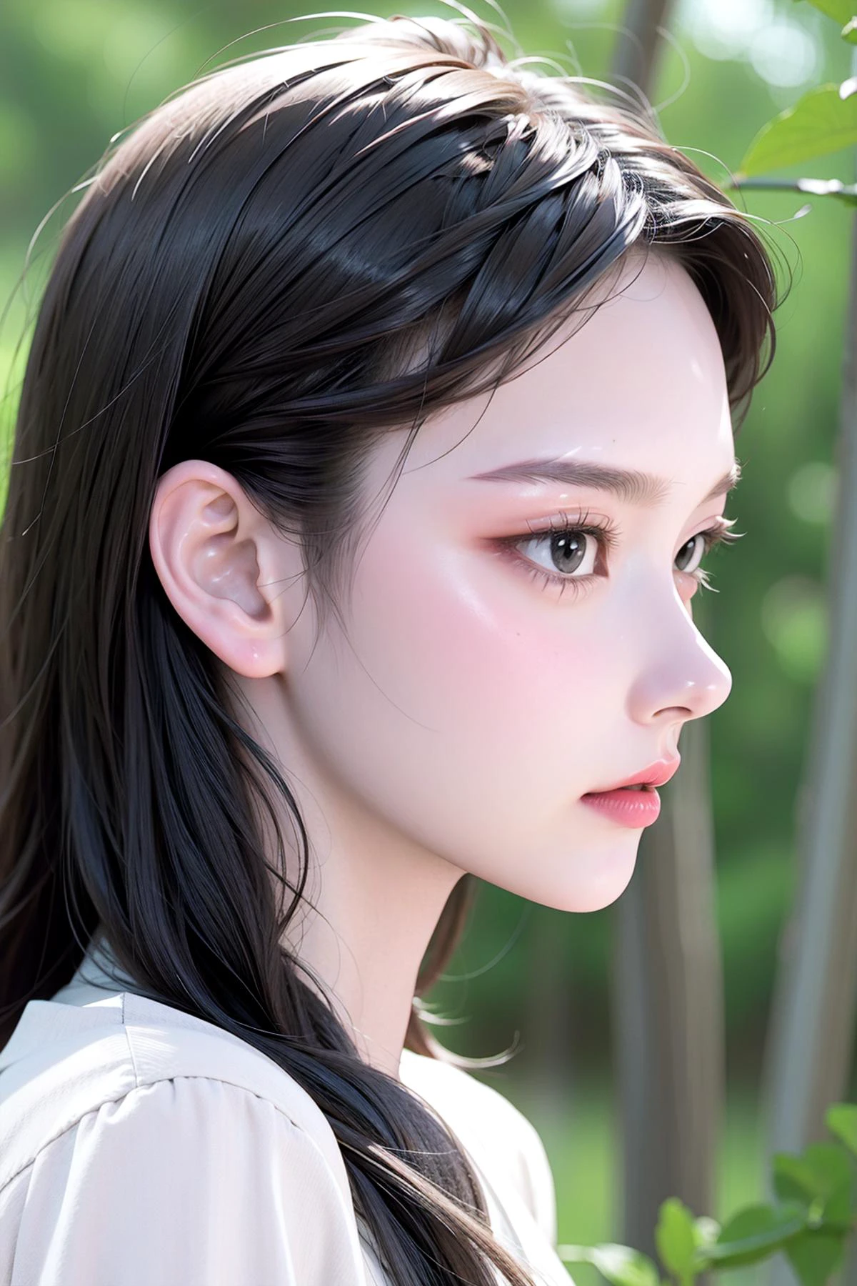 girl, hiking trail, very long hair, face focus, portrait, <lora:K-TunedSD:0.5>, (from front:1.4), face close,