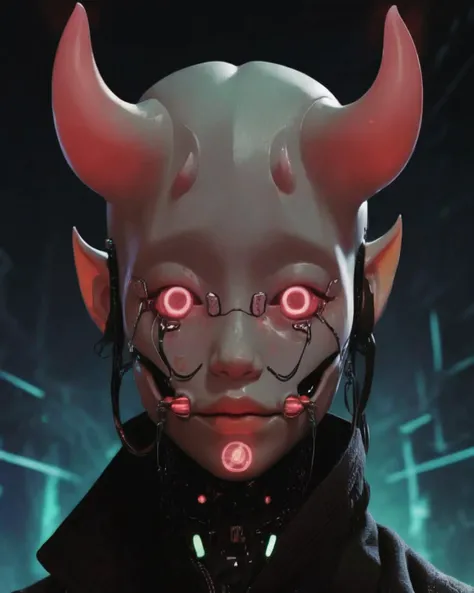 a portrait of a cyber demon , Echoes , rimes - book 1 album cover, aesthetic cute with flutter,<lora:Echoes_sdxl:1.0>