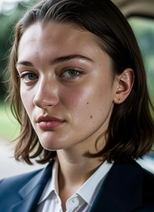 A stunning intricate color close up portrait of (sks woman:1) , wearing suit, epic character composition, sharp focus, natural lighting, subsurface scattering, f2, 35mm, film grain, , by William Eggleston, <lora:lora-small-isa-briones-v1:1>