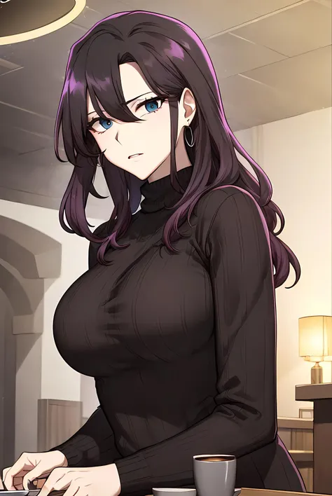 <lora:EunJung_SSG:1> eunleedef, purple hair, purple eyes, long hair, looking at viewer,
standing, upper body, large breasts, long sleeves, jewelry, underwear, pantyhose, parted lips, belt, black skirt, necklace, bra, see-through, black pantyhose, turtleneck, black bra, pencil skirt, high-waist skirt, brown pantyhose, shirt tucked in, bra visible through clothes, bralines, closed mouth, smile, teeth, eyebrows,
masterpiece, best quality,