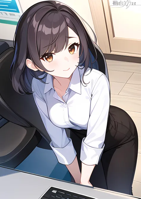 masterpiece, best quality, 1girl, office lady, looking at viewer, <lora:hoyo-000009:1>