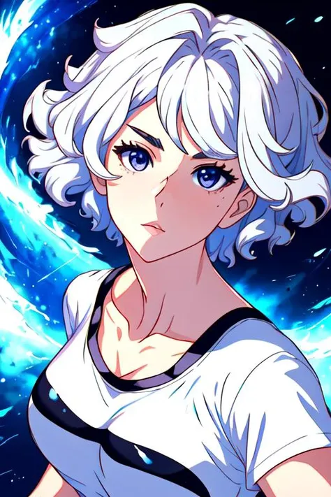 (best quality:1.0), 1girl, solo, young 1girl, stunningly attractive, perfect feminine face, (cute:1.2), silver short wavy hair, medium breasts, detailed background, black eyes, highres, dynamic angle, (cinematic lighting:1.2), cowboy shot, upper body, (white t-shirt:1.2), face focus
<lora:Style GenshinHoyoArtStyle v10:1>