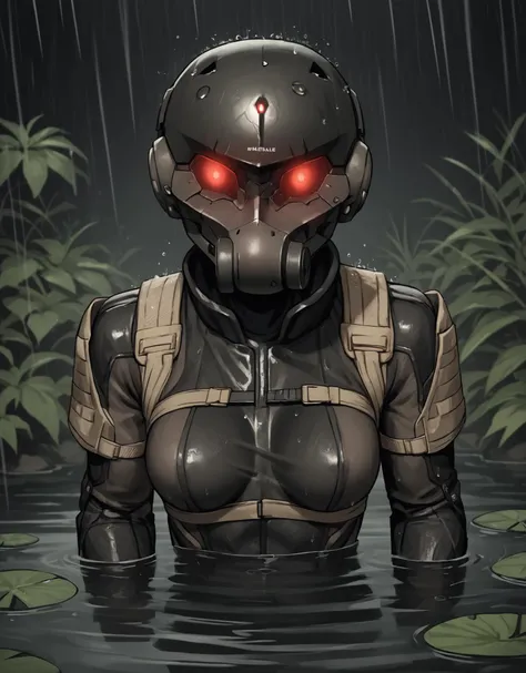 score_9, score_8_up, score_7_up, score_6_up, score_5_up, score_4_up, detailed background, black background, darkness, outside, forest, plant, swamp, water, rain, water drop BREAK
<lora:HavenTrooper:0.9> 1girl, helmet, mask, red eyes, empty eyes, (glowing eyes:0.8), medium breasts, athletic female, partially submerged