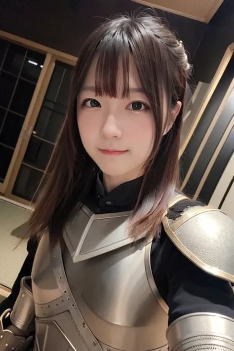 masterpiece, (photorealistic:1.4), best quality, beautiful lighting,(japanese armor), RAW photo, 8k uhd, film grain,happy,Multicolored hair