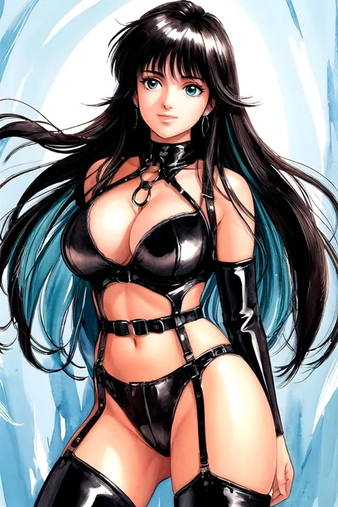 20th generation,1 woman,anime,cool beauty,black hair,beautiful face,sharp outline,feminine eyebrows,whole body,medium long hair,smile