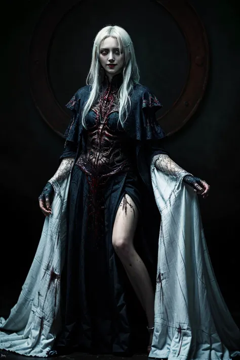 1girl ,crazy evil smile,white hair, (masterpiece, top quality, best quality,),art,,highest detailed Terror, Dark, and gloomy <lora:Terror1:0.6>