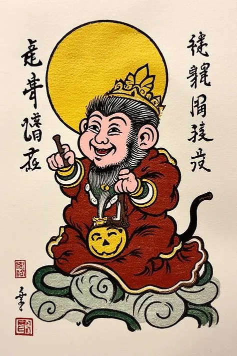 dongho art style painting of son wukong monkey from the journey to the west