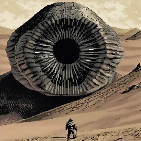 <lora:C64XLv1:1.0>64gr4ph1cs style, pixel art, dune,hole surrounded by long thin spikes