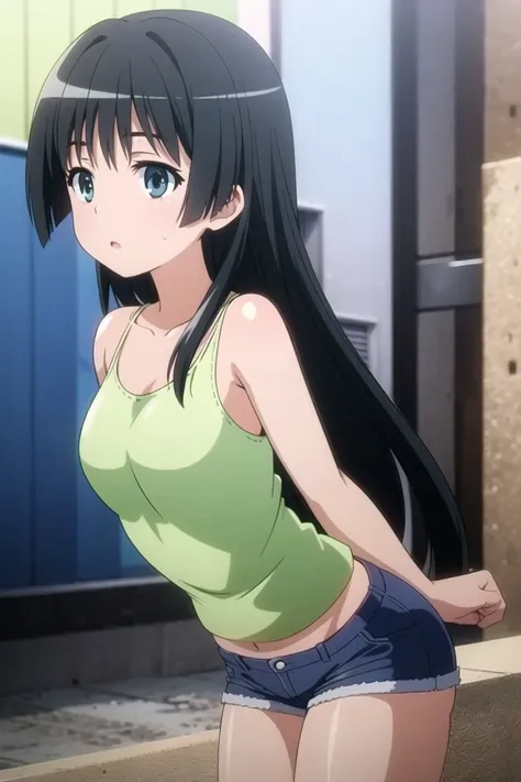 1girl, long hair, micro shorts, tank top,