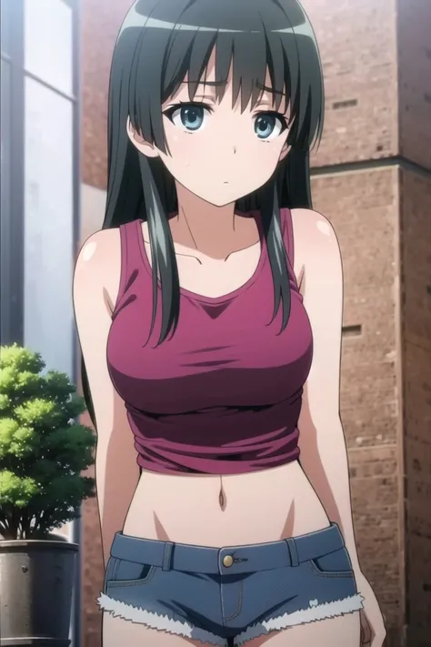 1girl, long hair, micro shorts, tank top,