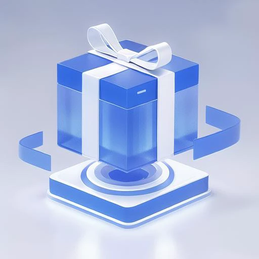 Gift box, Glass,platform,blue, technology,Clean background,