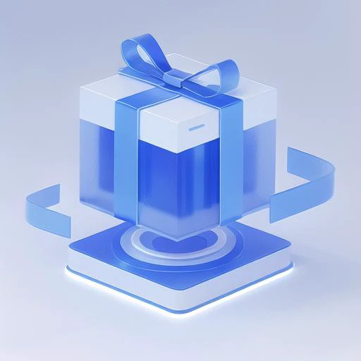 Gift box, Glass,platform,blue, technology,Clean background,