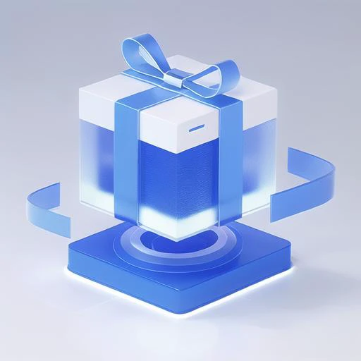 Gift box, Glass,platform,blue, technology,Clean background,