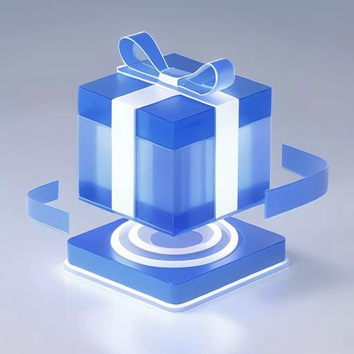 Gift box, Glass,platform,blue, technology,Clean background,