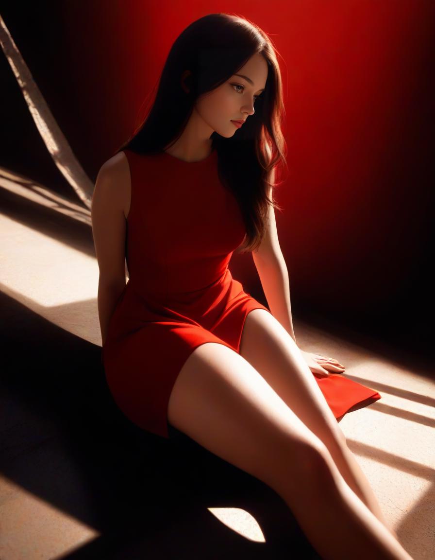 Arafed woman in a red dress sitting on a red carpet - SeaArt AI
