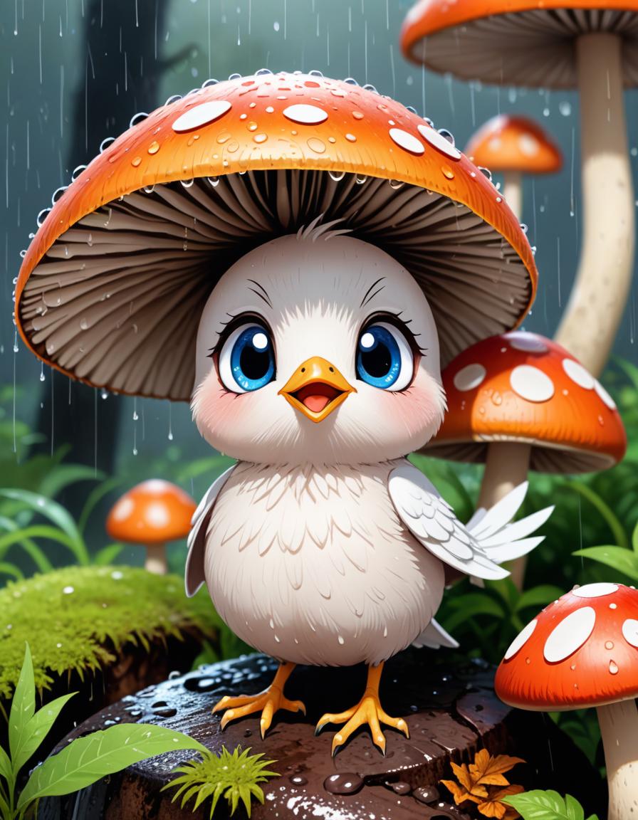 There is a bird that is standing on a rock in the rain - SeaArt AI