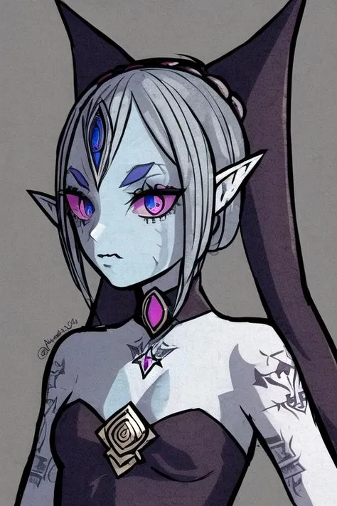 (gothic elf girl: 1.3), tattoos, detailed background, nebula, intricate details, (upper body), masterpiece, (perfect face: 1.2) <lora:Style_of_the_Winds:0.8>