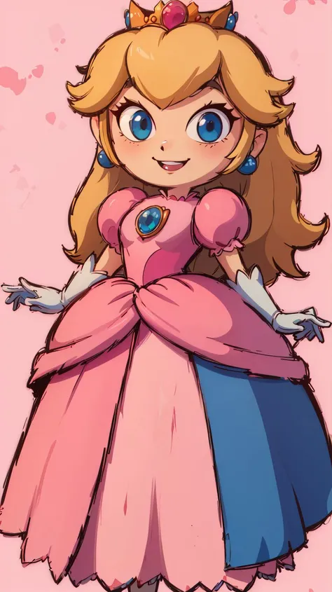 <lora:Style_of_the_Winds:0.8>,((masterpiece, best quality)),absurdres,Princess_Peach,(pink dress),blonde hair,blue eyes,long hair,crown,gem,gloves,puffy sleeves,short sleeves,white gloves,solo,smiling,looking at viewer,cowboy shot,<lora:PrincessPeachMovie:0.7>,PrincessPeach,illustration,2d,