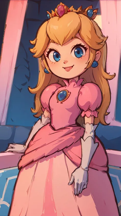 <lora:Style_of_the_Winds:0.8>,((masterpiece, best quality)),absurdres,Princess_Peach,(pink dress),blonde hair,blue eyes,long hair,crown,gem,gloves,puffy sleeves,short sleeves,white gloves,solo,smiling,looking at viewer,cowboy shot,<lora:PrincessPeachMovie:1>,PrincessPeach,illustration,2d,