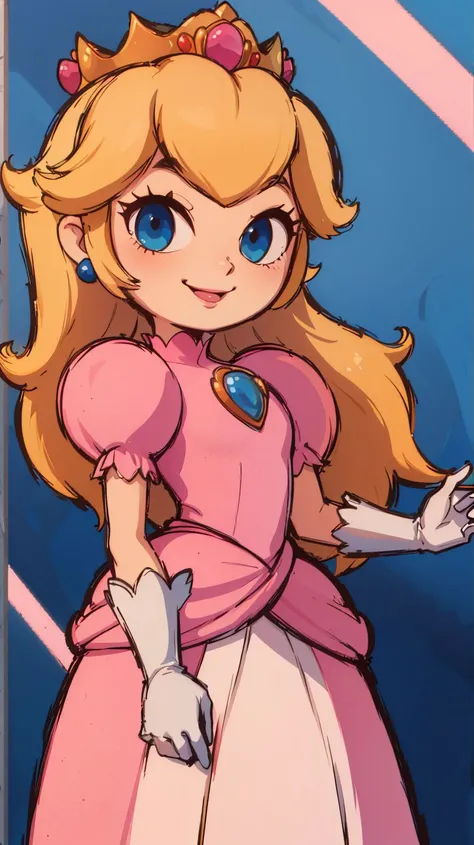 <lora:Style_of_the_Winds:0.8>,((masterpiece, best quality)),absurdres,Princess_Peach,(pink dress),blonde hair,blue eyes,long hair,crown,gem,gloves,puffy sleeves,short sleeves,white gloves,solo,smiling,looking at viewer,cowboy shot,<lora:PrincessPeachMovie:0.7>,PrincessPeach,illustration,2d,