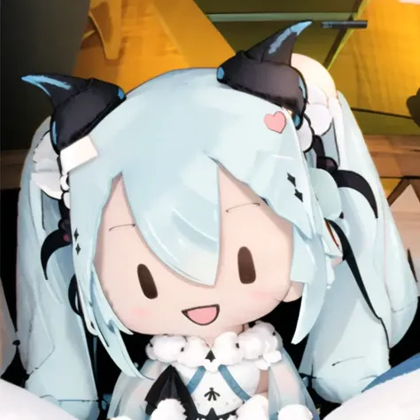 masterpiece, best quality,fu1fu,character doll,chibi, Nova Aokami /(vshoujo/), hair ornament, fur trim, fur collar, star-shaped pupils,