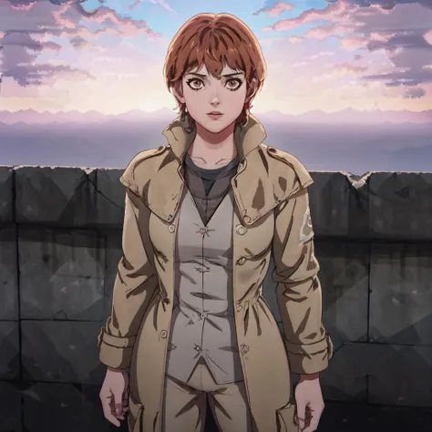 <lora:FE3H S Rank:1>, cloud, sky, sunset, standing,cowboy shot,1girl,redlucyfnv,brown trenchcoat,khaki pants,, <lora:LORA-XenoDetailer-v2:0.1> ,<lora:RedLucyFNV:0.65>