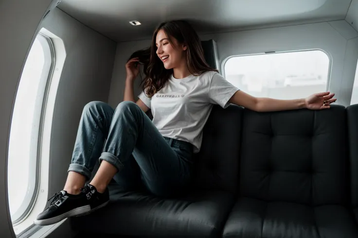 full body,photo of a 18 year old girl,floating in the air,in a spaceship,gravityless space,happy,laughing,shirt,pants,ray tracing,detail shadow,shot on Fujifilm X-T4,85mm f1.2,sharp focus,depth of field,blurry background,bokeh,lens flare,motion blur,<lora:add_detail:1>,