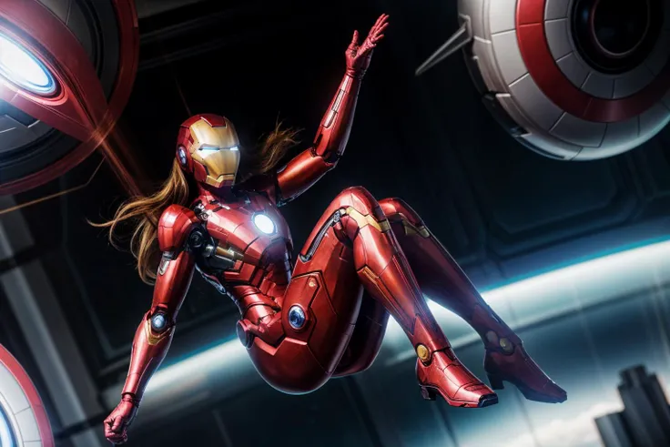 marvel s,full body,photo of a 18 year old girl,ironman,happy,laughing,floating in the air,in a spaceship,gravityless space,floating hair,ray tracing,detail shadow,shot on Fujifilm X-T4,85mm f1.2,sharp focus,depth of field,blurry background,bokeh,lens flare,motion blur,<lora:add_detail:1>,